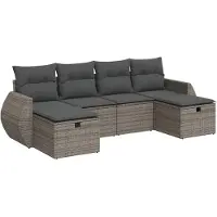 vidaXL Ensemble de salon de jardin 6 pièces avec coussins Gris Poly rotin