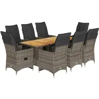 vidaXL Ensemble de jardin bistrot 9 pièces avec coussins Gris Poly rotin