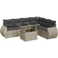 vidaXL Ensemble de salon de jardin 7 pièces avec coussins gris clair Poly rotin