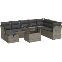 vidaXL Ensemble de salon de jardin 9 pièces avec coussins Gris Poly rotin