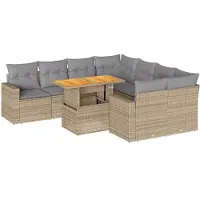 vidaXL Ensemble de salon de jardin 9 pièces avec coussins beige Poly rotin