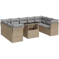 vidaXL Ensemble de salon de jardin 10 pièces avec coussins Beige Poly Rattan