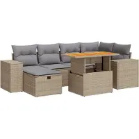 vidaXL Ensemble de jardin canapé 8 pièces avec coussins Beige Poly rotin Acacia