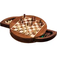 Philos 2729 - Jeu d'échecs, Cassette d'échecs ronde, bois, hauteur du roi 33mm, case 19mm