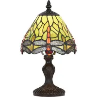 Clayre & Eef Lampe de table Tiffany Ø 18x30 cm Vert Verre Libellule