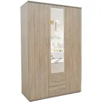 Rousseau Armoire Marc avec miroir - 3 portes & 2 tiroirs - Chêne Sonoma