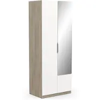 CALICOSY Penderie Spectre 80cm avec miroir - blanc mat/chêne