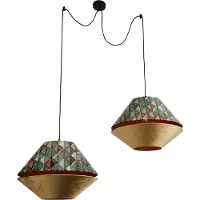 QAZQA Suspension noire avec double abat-jour en velours, motif feuille et beige 2 lumières - Cava Luxe
