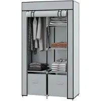 HOMCOM Armoire à vêtements à 5 compartiments, avec tringle, pour le couloir, gris