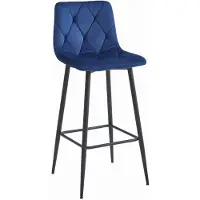 Leobert Tabouret De Bar - - Nado - Velours Bleu Marine/Pieds Noirs