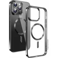 Swissten Clear Jelly Magstick Métallique pour iPhone 15 Plus Noir (Apple iPhone 15 Plus), Coque pour téléphone portable, Transparent, Noir