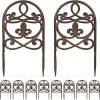 Relaxdays Clôture de parterre , lot de 10, fonte, H x L : 32,5 x 17,5 cm, style vintage, bordure de parterre à enfoncer, clôture décorative, marron