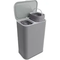 Bodo - Panier à linge Duosplit - Panier à linge avec couvercle - 90L - 56x41x69 cm - Gris