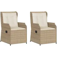 vidaXL Fauteuil de jardin avec coussin 2 pcs. Réglable Beige Poly Rattan