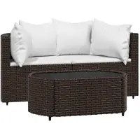 vidaXL Ensemble de salon de jardin 3 pièces avec coussins Marron Poly Rattan