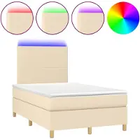 vidaXL Lit Boxspring avec matelas & LED Crème 120x190 cm Tissu
