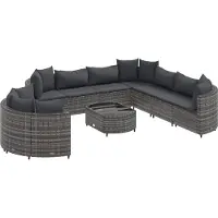 vidaXL Ensemble de salon de jardin 10 pièces avec coussins Gris Poly Rattan