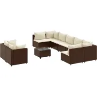 vidaXL Ensemble de salon de jardin 9 pièces avec coussins Marron Poly Rattan
