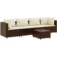 vidaXL Ensemble de salon de jardin 5 pièces avec coussins Marron Poly Rattan