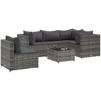 vidaXL Ensemble salon de jardin 6 pièces avec coussins Gris Poly rotin