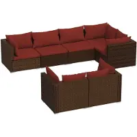 vidaXL Ensemble de salon de jardin 7 pièces avec coussins Marron Poly Rattan