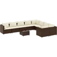 vidaXL Ensemble de salon de jardin 9 pièces avec coussins Marron Poly Rattan