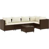 vidaXL Ensemble salon de jardin 6 pièces avec coussins Marron Poly rotin