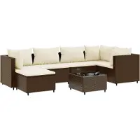vidaXL Ensemble de salon de jardin 7 pièces avec coussins Marron Poly Rattan