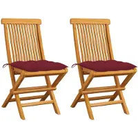 vidaXL Chaises de jardin avec coussins bordeaux 8 pcs. Bois massif teck