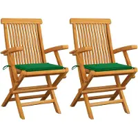 vidaXL Chaises de jardin avec coussins verts 2 pcs. Bois massif teck