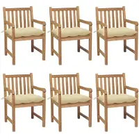 vidaXL Chaises de jardin 2 pcs. avec coussins blanc crème Teck massif