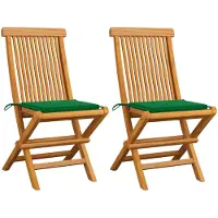 vidaXL Chaises de jardin avec coussins verts 6 pcs. Bois massif teck