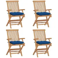 vidaXL Chaises de jardin avec coussins bleus 8 pcs. Bois massif teck