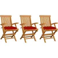 vidaXL Chaises de jardin avec coussins rouges 4 pcs. Bois massif teck