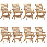 vidaXL Chaises de jardin avec coussins beiges 8 pcs. Bois massif teck