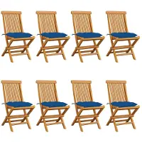 vidaXL Chaises de jardin avec coussins bleus 8 pcs. Bois massif teck