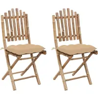 vidaXL Chaises de jardin pliantes 2 pcs. avec coussin bambou