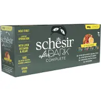 Schesir After Dark Complete 4 Flavors, Chicken, nourriture humide en boîte sans céréales pour chats, (en soupe), multipack, 80g x 12pcs
