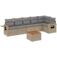 vidaXL Ensemble de salon de jardin 7 pièces avec coussins Beige Poly Rattan