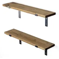 Kalune Design 2 Etagères murales design en bois et métal - L. 60 x l. 14 cm - Marron