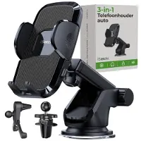 ISetchi Support de téléphone - Voiture - Ventouse extra-forte - 3 en 1 - Noir