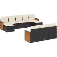 vidaXL Ensemble de 10 canapés de jardin avec coussins noir poly rotin