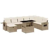vidaXL Salon de jardin avec coussins 9 pcs beige résine tressée