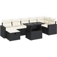 vidaXL Ensemble de jardin canapé 8 pièces avec coussins noir poly rotin