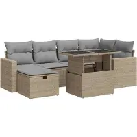 vidaXL Ensemble de salon de jardin 7 pièces avec coussins Beige Poly Rattan