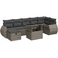 vidaXL Ensemble de jardin canapé 8 pièces avec coussins Gris Poly rotin