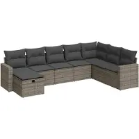 vidaXL Ensemble de jardin canapé 8 pièces avec coussins Gris Poly rotin