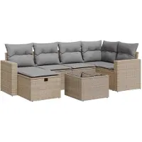 vidaXL Ensemble de salon de jardin 7 pièces avec coussins Beige Poly Rattan