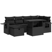 vidaXL Ensemble de salon de jardin 7 pièces avec coussins noir poly rotin