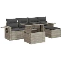 vidaXL Ensemble de salon de jardin 6 pièces avec coussins gris clair Poly rotin